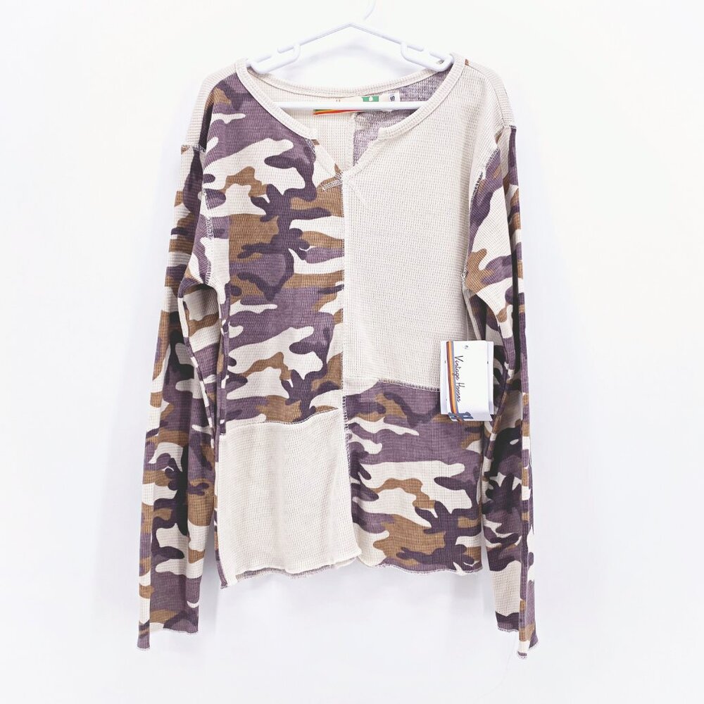 Girls' Vintage Havana Camo Patchwork Waffle Thermal Top